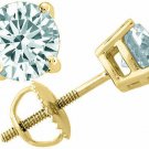 14K Yellow Gold Men/Women's 2.49CARAT Aquamarine Round Screw Back Stud Earrings