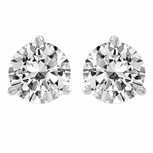 14K White Gold 2.00CT Round Solitaire  Martini Screw Style Stud Earrings