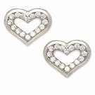 14K Solid W Gold 10MM Women/Children White Sapphire Heart Shape  Push Back Studs