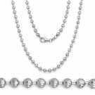14k White Gold 36" 3MM Sterling Silver Ball Bead Moon Chain Italian Necklace
