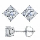 14K WG 2CT WOMENS STYLISH PRINCESS CUT SOLID SCREW BACK STUD EARRINGS