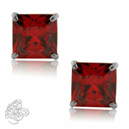 1.50 CARAT 5mm 14K SOLID WHITE GOLD PRINCESS CUT GARNET STUD EARRINGS