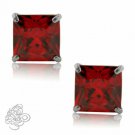 1.50 CARAT 5mm 14K SOLID WHITE GOLD PRINCESS CUT GARNET STUD EARRINGS