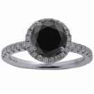 18K Solid White Gold Womens 4.11CT Round Cut Black Diamond Halo Engagement Ring