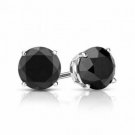 14K Solid White Gold 1.50CT Black Round Brilliant  Screw Back Stud Earrings
