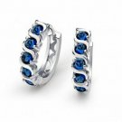 14K Solid White Gold Round Cut Blue Sapphire Wave Huggie Drop Earrings
