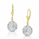 14K Yellow Gold 10MM Crystal Pave Accent Disco Ball Drop Leaver Back Earrings