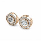 14K Rose Gold 1.5 CT Created Round Diamond Bezel Halo Cluster Stud Earrings