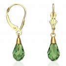 14K Yellow Gold Tear Drop Shaped Emerald Dangle Drop Lever Back Earrings