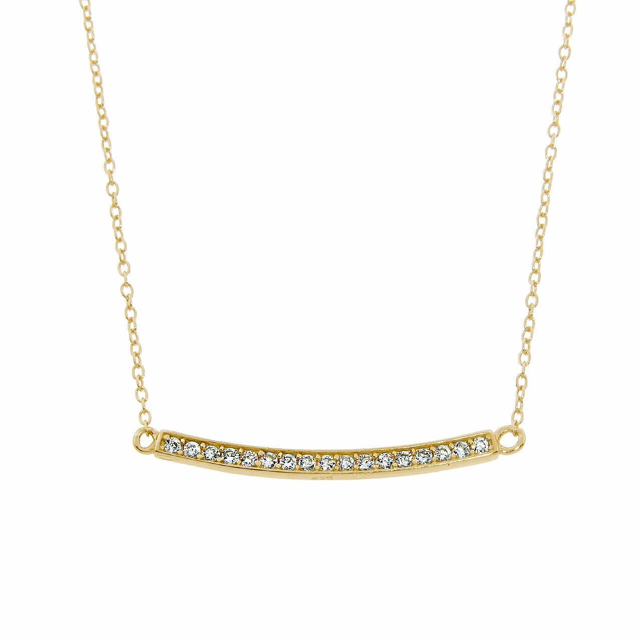 YG Sterling Silver CZ Bar Necklace Chain Cubic Zirconia 16-18" Chain Extantion