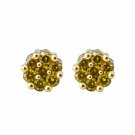 14K White Gold 1 CARAT Canary Diamond Flower Round Cut Stud Earrings