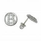 14K White Gold Letter "B" Initial Round Child  Screw Back Stud Earrings