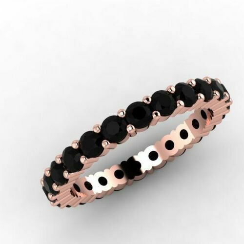 14K Rose Gold 1.75 CT Black Diamond Engagement Common Prong Full Eternity Ring