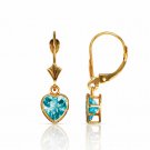 14K Solid Yellow Gold Bezel Set Topaz 6mm Heart Lever Back Dangle Earrings