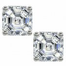 14K WHITE GOLD 3.00 CARAT ASSCHER CUT SCREW BACK STUD EARRINGS
