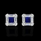 14K White Gold 1.00CT Princess Baguette Round Sapphire Diamond Cluster Earrings
