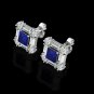 14K White Gold 1.00CT Princess Baguette Round Sapphire Diamond Cluster Earrings