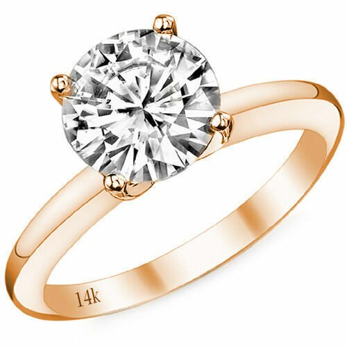 14K Rose Gold 1 CARAT Round Cut Moissanite 4 Prong Solitaire Engagement Ring