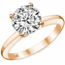 14K Rose Gold 1 CARAT Round Cut Moissanite 4 Prong Solitaire Engagement Ring