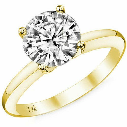 14K Yellow Gold 0.50CT Womens Round Moissanite 4 Prong Solitaire Engagement Ring