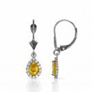 14K White Gold 2.25 CTW Halo Citrine Pear Tear Drop Dangle Lever Back Earrings
