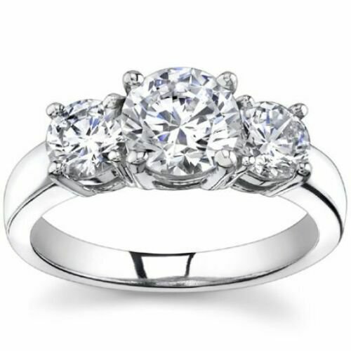 14K White Gold C&C Certified 0.95CT Forever One 4 Prong 3-Stone Ring  SIZE 6.5