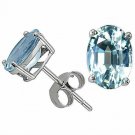 1.00 CARAT 6x4mm 14K SOLID WHITE GOLD AQUAMARINE OVAL SHAPE STUD EARRINGS PUSH