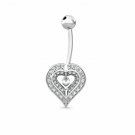 14K WHITE GOLD 0.40 CT Created Diamond Two Hearts Navel Belly Button Ring