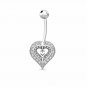 14K WHITE GOLD 0.40 CT Created Diamond Two Hearts Navel Belly Button Ring