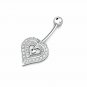 14K WHITE GOLD 0.40 CT Created Diamond Two Hearts Navel Belly Button Ring