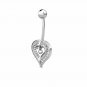 14K WHITE GOLD 0.40 CT Created Diamond Two Hearts Navel Belly Button Ring