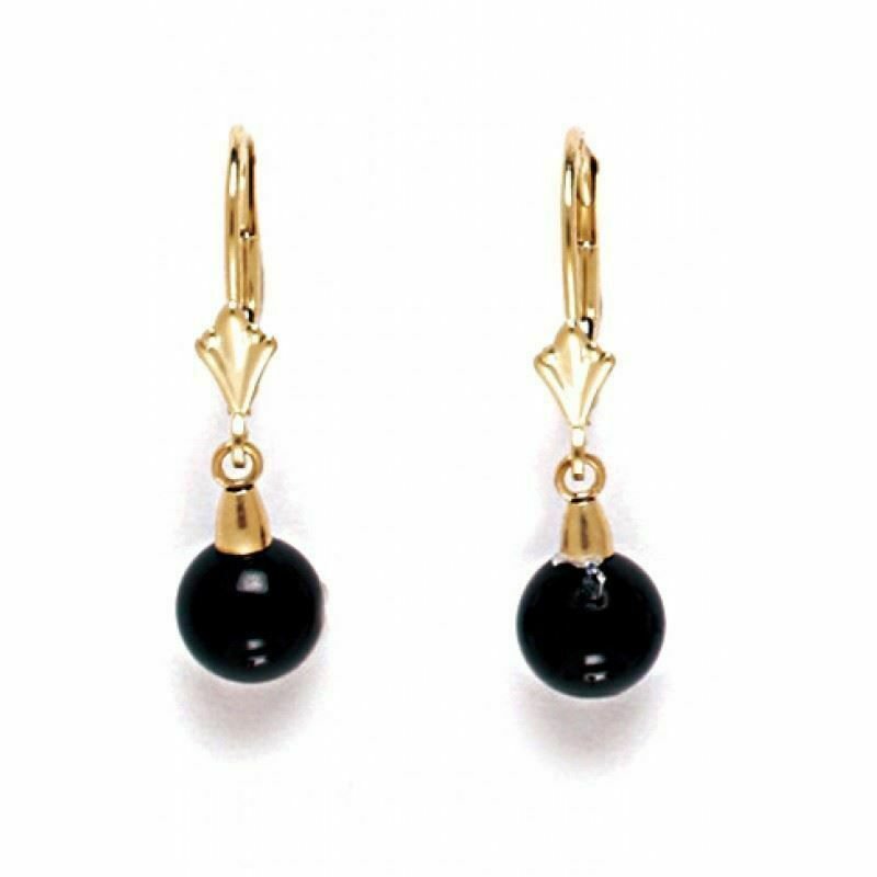 14K Yellow Gold Women/Children's Unique Onyx Dangle Ball Earrings