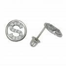 14K White Gold Letter "S" Initial Round Child Screw Back Stud Earrings