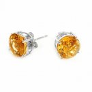 3.00 CARAT 7mm 14K SOLID WHITE GOLD CITRINE ROUND SHAPE STUD EARRINGS
