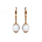 14K Solid Rose Gold Freshwater Pearl Huggie Hoop Dangle Earrings