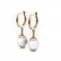 14K Solid Rose Gold Freshwater Pearl Huggie Hoop Dangle Earrings