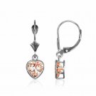 6MM 14K Solid White Gold Bezel Set Sapphire Heart Leverback Dangle Earrings