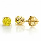 18K Solid Yellow Gold 2.75CT Round Canary Screw Back Stud Earrings