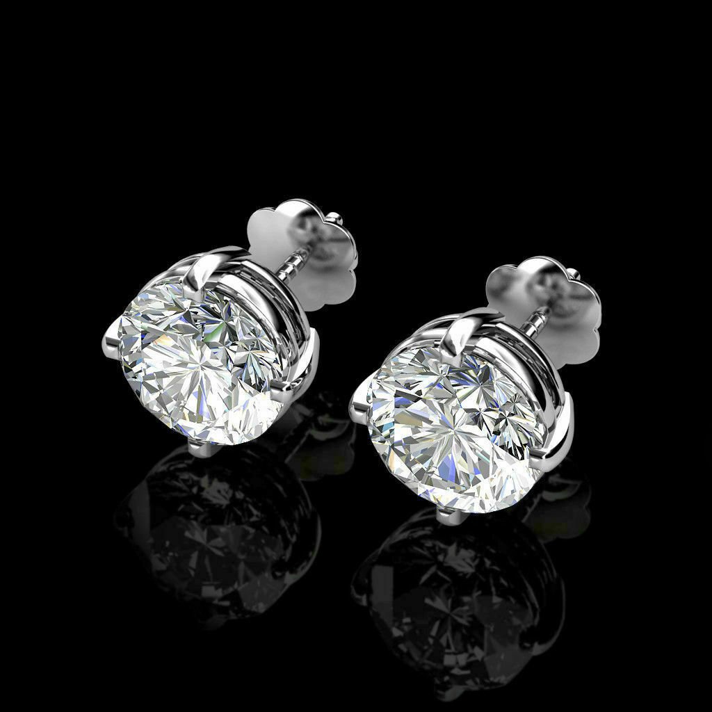 14K WHITE GOLD 1CT BRILLIANT CREATED DIAMOND EARRINGS ROUND STUD SCREW-BACK