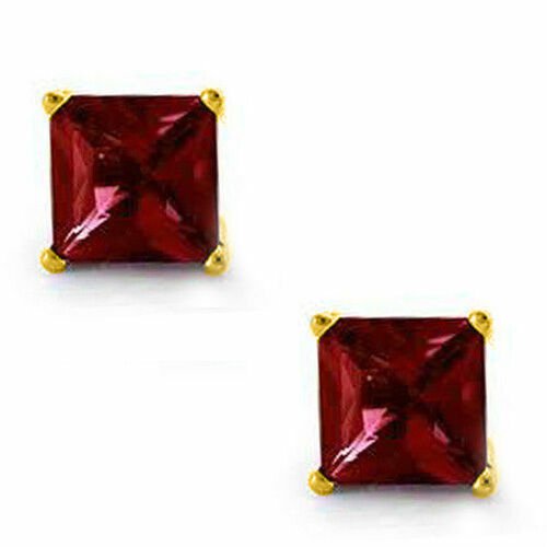 6MM 14K SOLID YELLOW GOLD PRINCESS CUT RUBY STUD SCREW BACK EARRINGS