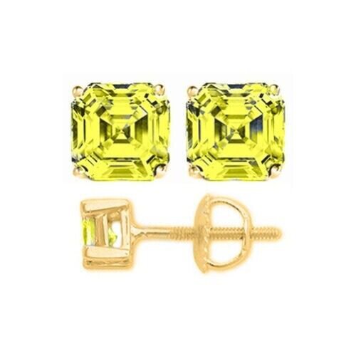 3CT WOMENS BEAUTIFUL 14K YELLOW GOLD ASSCHER CANARY YELLOW SAPPHIRE EARRINGS