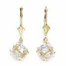 14K YG Women/Children's White Sapphire Large Disco Ball Drop Lever Back Earrings