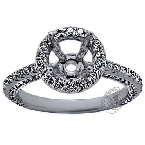 18K WhiteGold 0.80CT Vintage Round Solitaire Diamond Semi Mount Engagement Ring