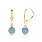 14K Yellow Gold 6MM Ball Shaped Light Blue Fire Opal Leve Back Dangle Earrings