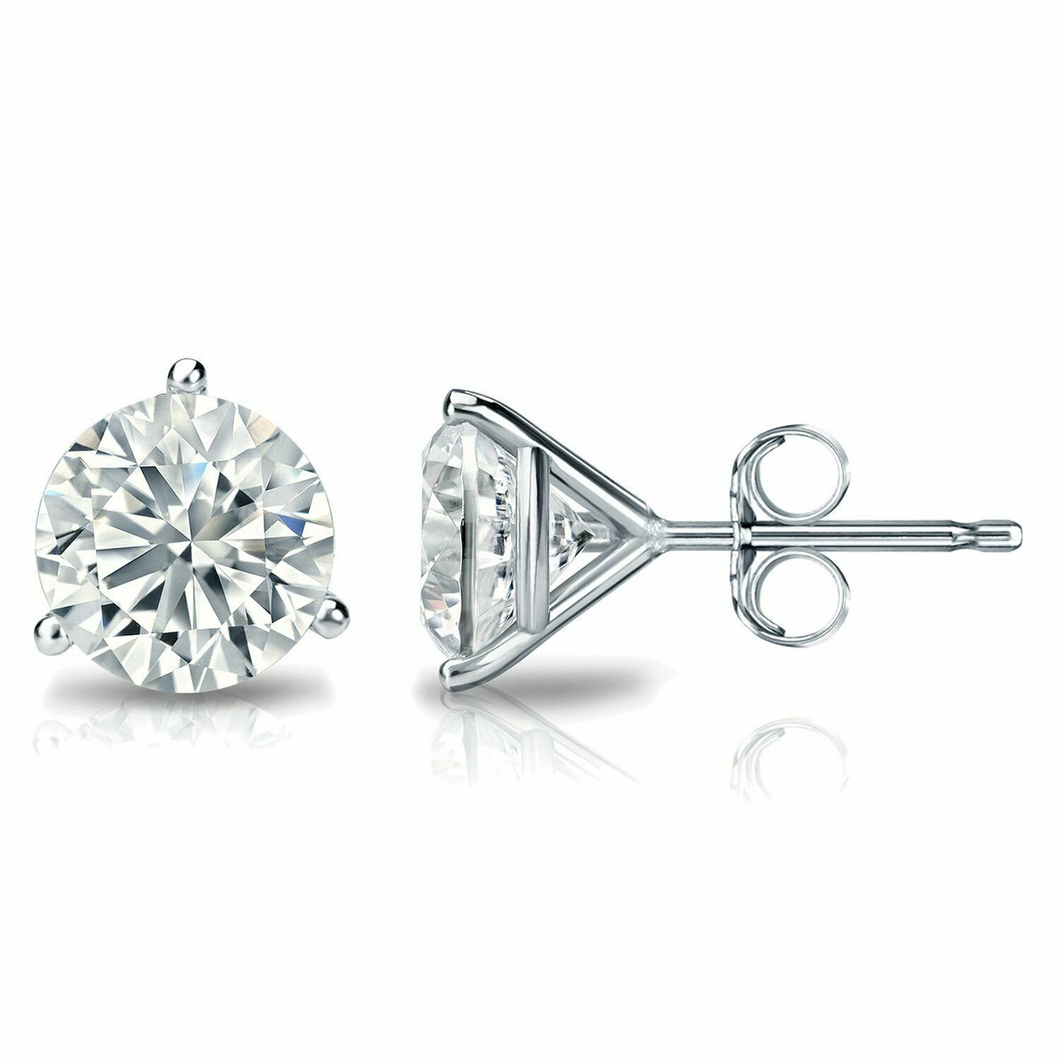Solid 14K White Gold 2.50CT Round  Brilliant Cut Martini Push Back Stud Earrings