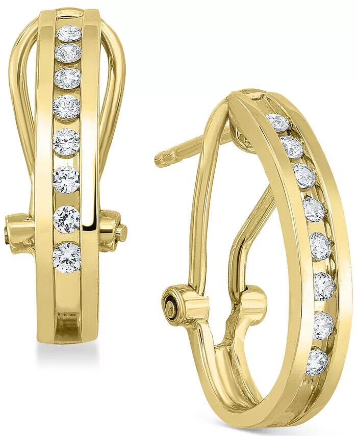 Diamond J-Hoop Earrings (1/4 ct. t.w.) in Sterling Silver or 14K Gold-Plated Ste