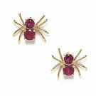 14K Solid Yellow Gold Ruby July Birthstone Spider  Push Stud Earrings