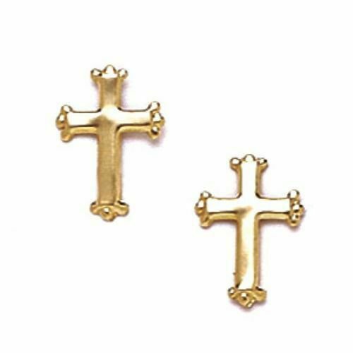 14K Solid Yellow Gold 7x10MM Cross Stud Earrings Push Back