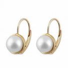 14kYellow Gold Cultured White Freshwater Pearl Leverback Drop Dangling Earrings