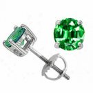 14K WHITE GOLD 5MM EACH WOMENS EMERALD ROUND SHAPE SCREW BACK STUD EARRINGS
